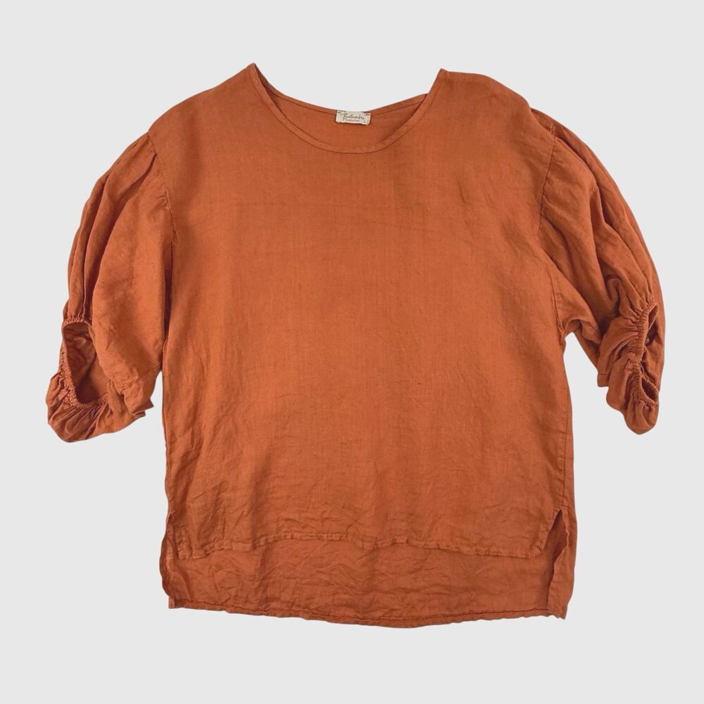 Bellambia Peasant Linen Top Women Large Burnt Orange Italy Coastal Lagenlook